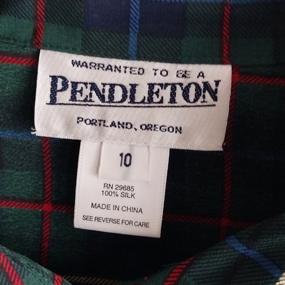 Pendleton Multicolor Plaid 100% Silk Long Sleeve Button Front Blouse - Picture 3 of 7